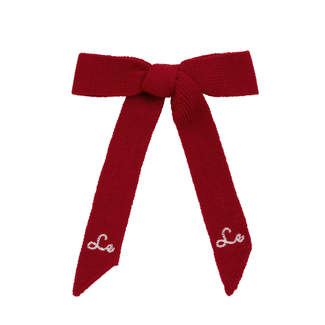 Soft knit embroidered bows-Red