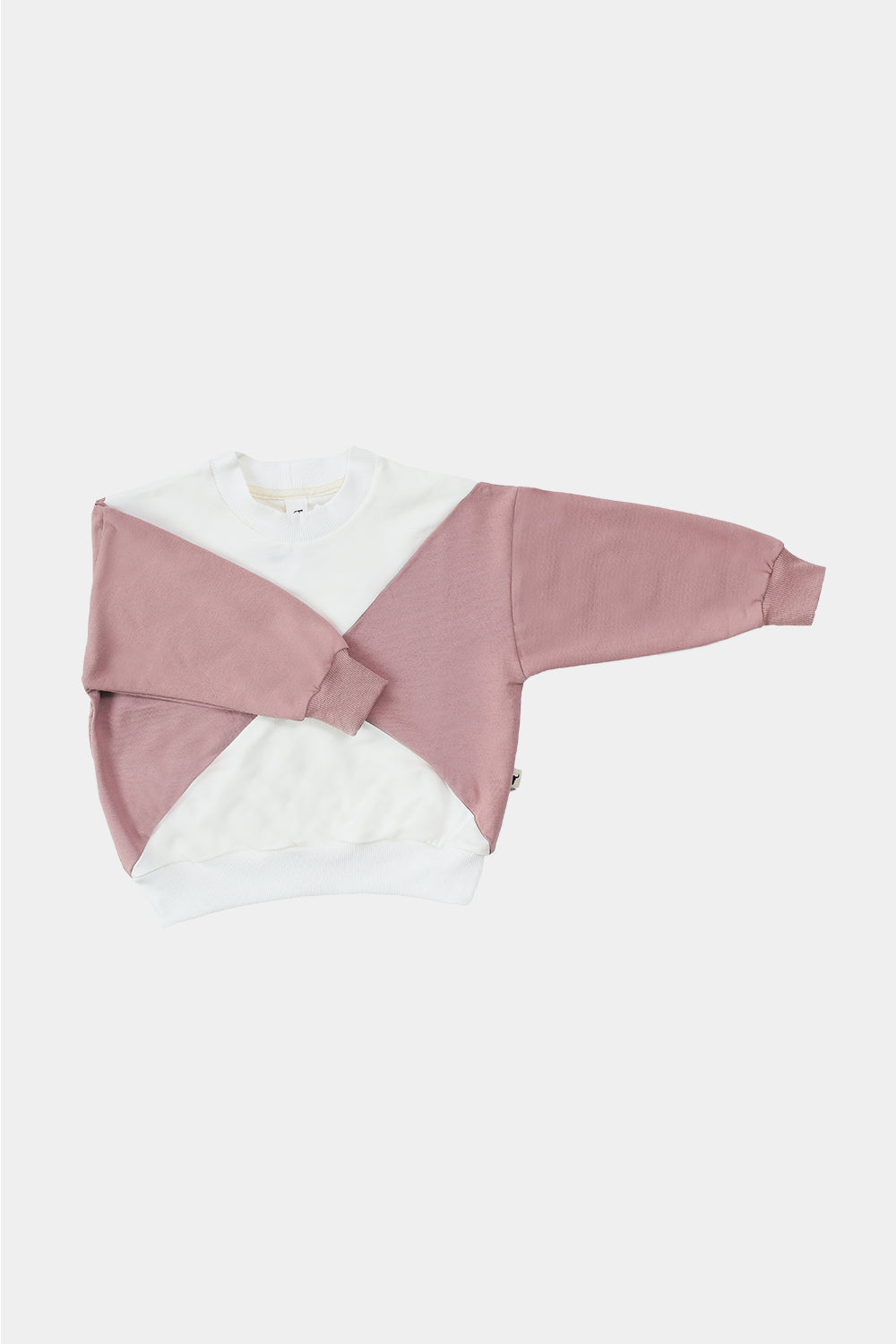 107-PANEL SWEATSHIRT-Pink/Ecru