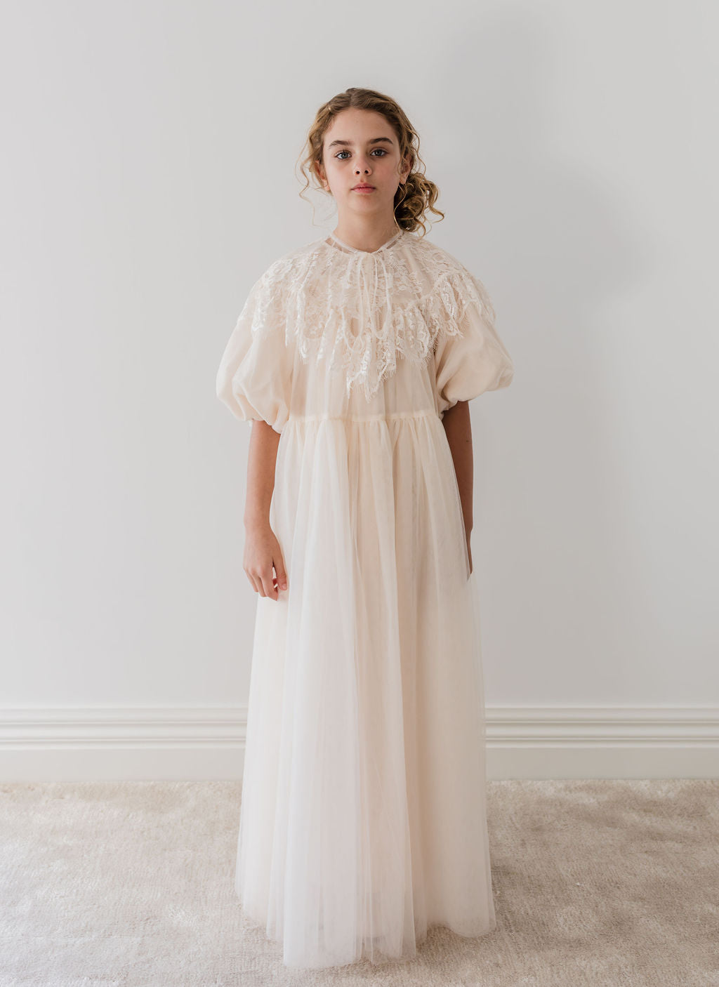 1232B-CUSTOM Lace Collar Tulle Midi Dress-Cream – whoopikids