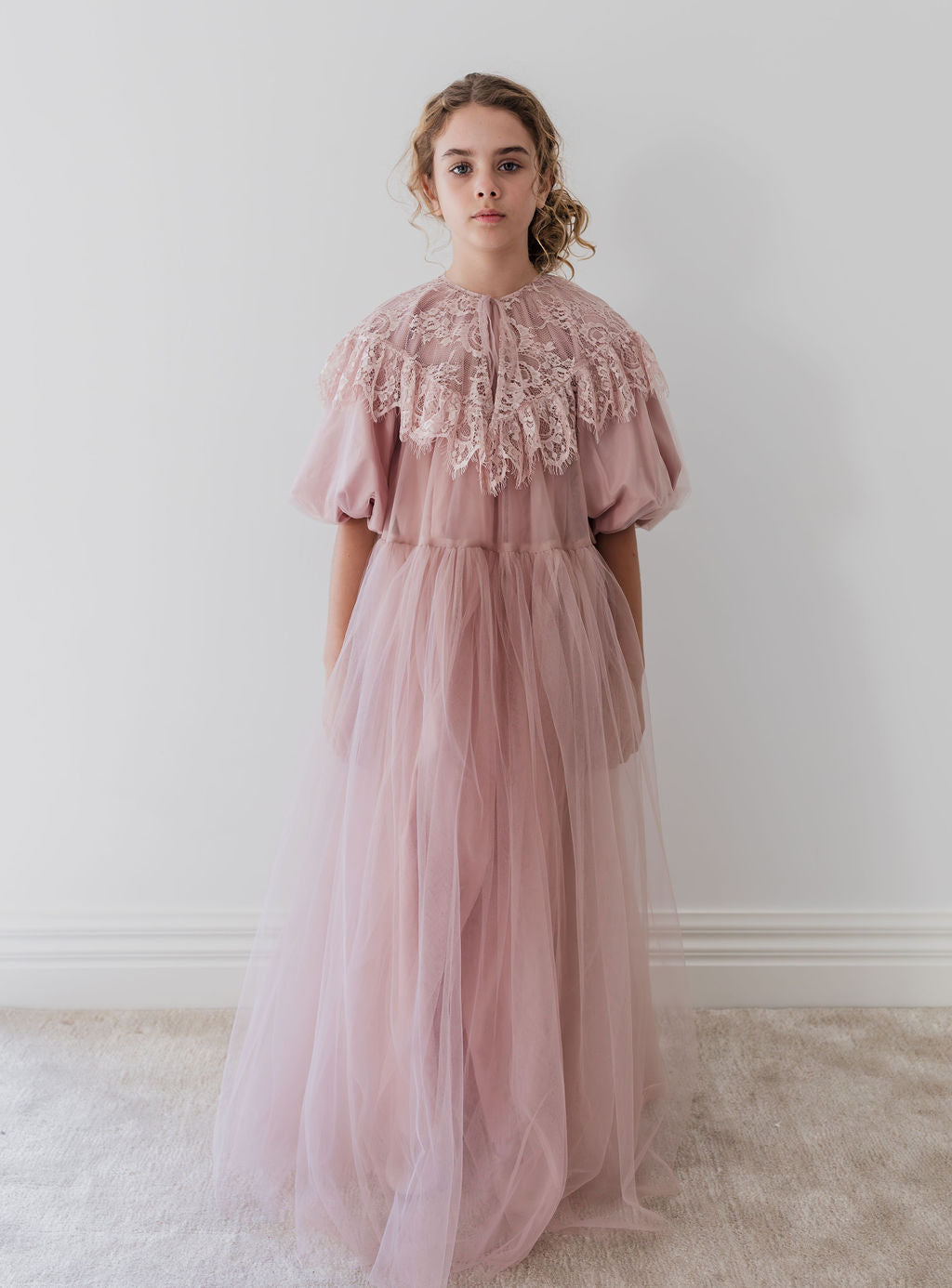 1232B-CUSTOM Lace Collar Tulle Midi Dress-Mauve whoopikids 1232B-CUSTOM Lace Collar Tulle Midi Dress-Mauve whoopikids