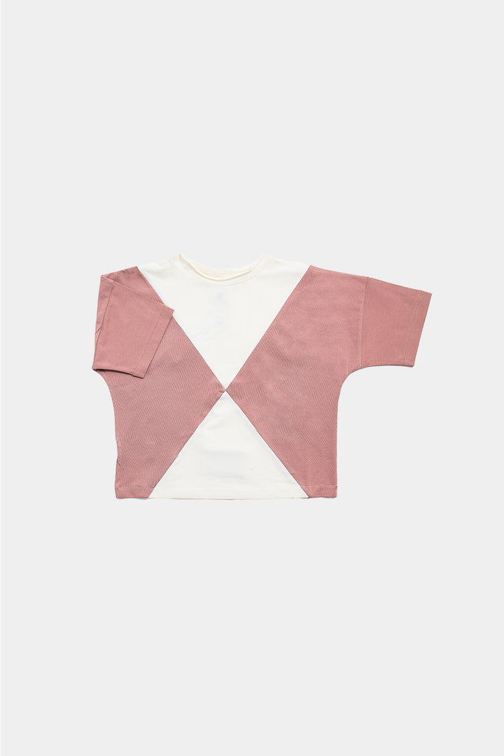 PANEL TEE-Pink/Ecru