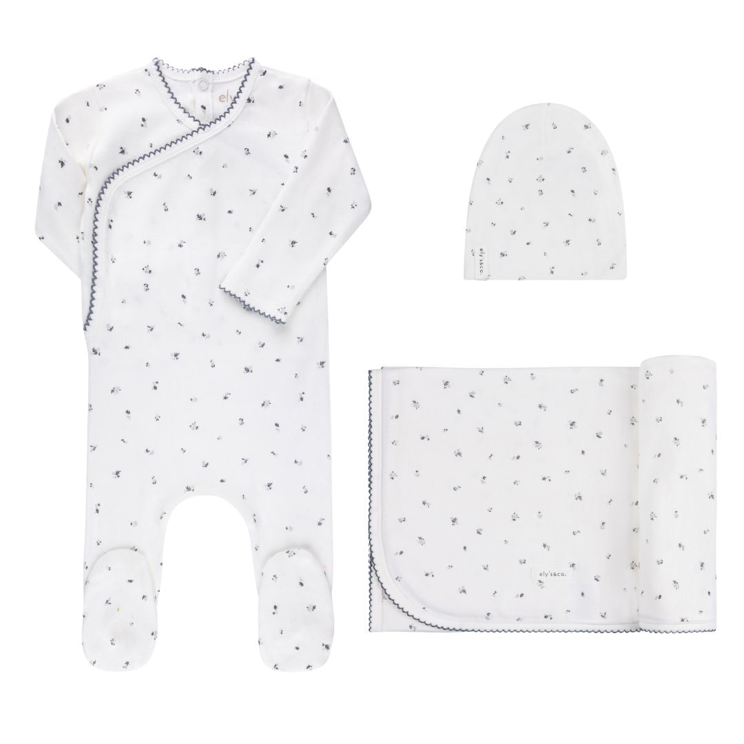 COTTON CLUSTER LEAF-IVORY/BLUE-3 PC SET