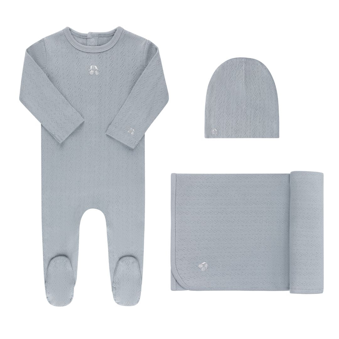 EMBROIDERED SQUIGGLE POINTELLE-BLUE-3 PC SET