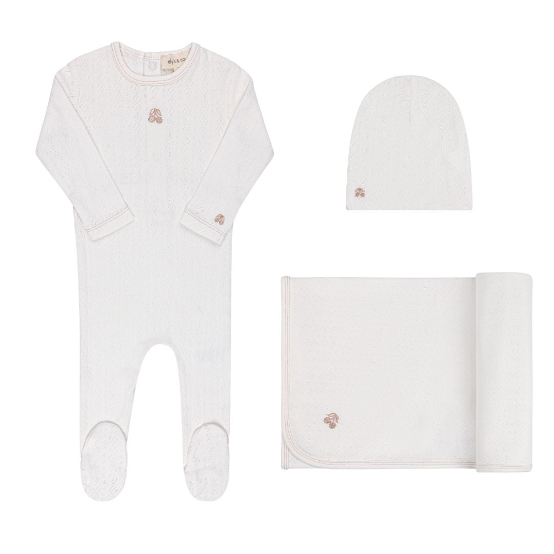 EMBROIDERED SQUIGGLE POINTELLE-GIRLS CREAM-3 PC SET