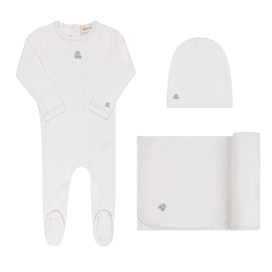 EMBROIDERED SQUIGGLE POINTELLE-BOYS CREAM-3 PC SET