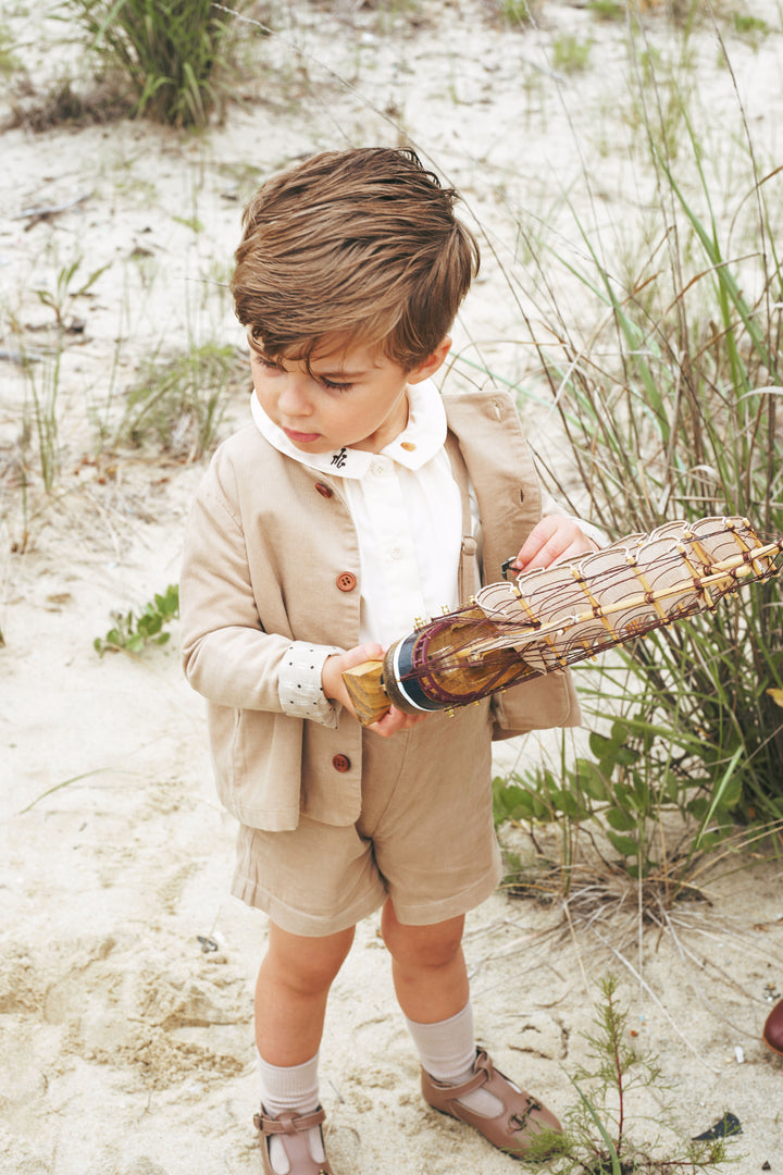 2513CR/BR-BOY SHIRT WITH EMBROIDERY-CREAM/BROW