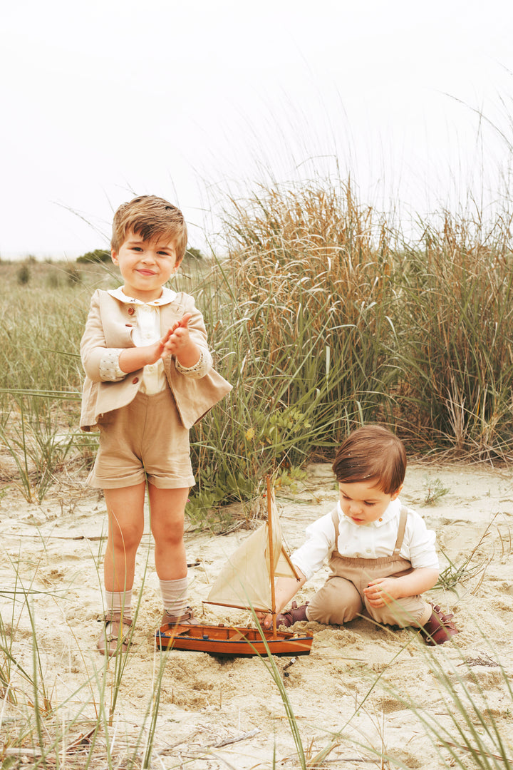 2513CR/BR-BOY SHIRT WITH EMBROIDERY-CREAM/BROW