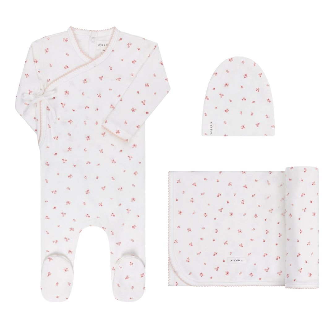 COTTON CLUSTER FLOWER-IVORY/PINK-3 PC SET