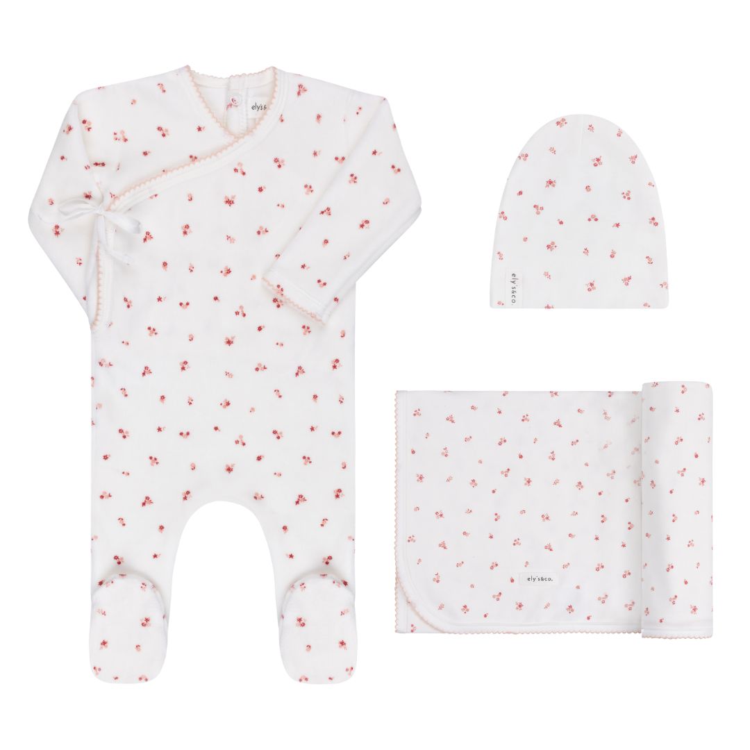 VELOUR CLUSTER FLOWER IVORY/PINK 3 PC SET