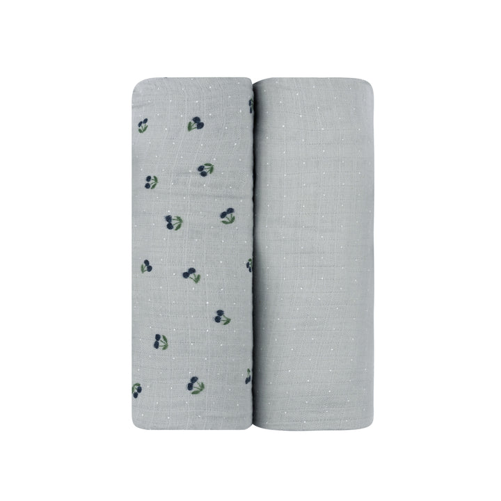2 Pack Cherry Print Collection - Muslin Swaddle-Blue