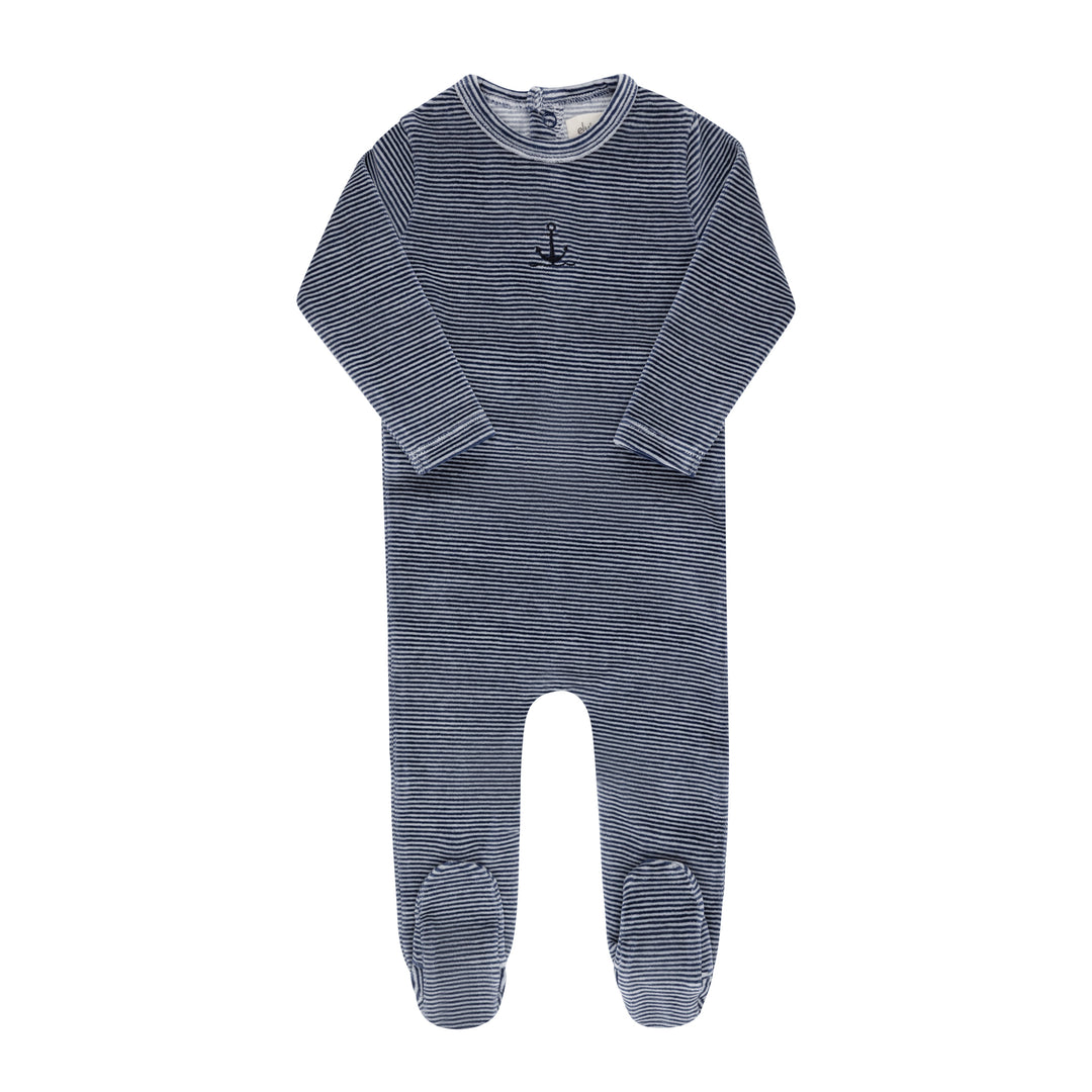Velour Stripe Collection - Dark Blue - Footie