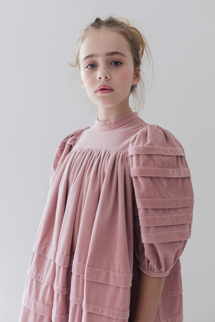 8199D-Cord Pleat Sleeve Dress-Dusty Lilac