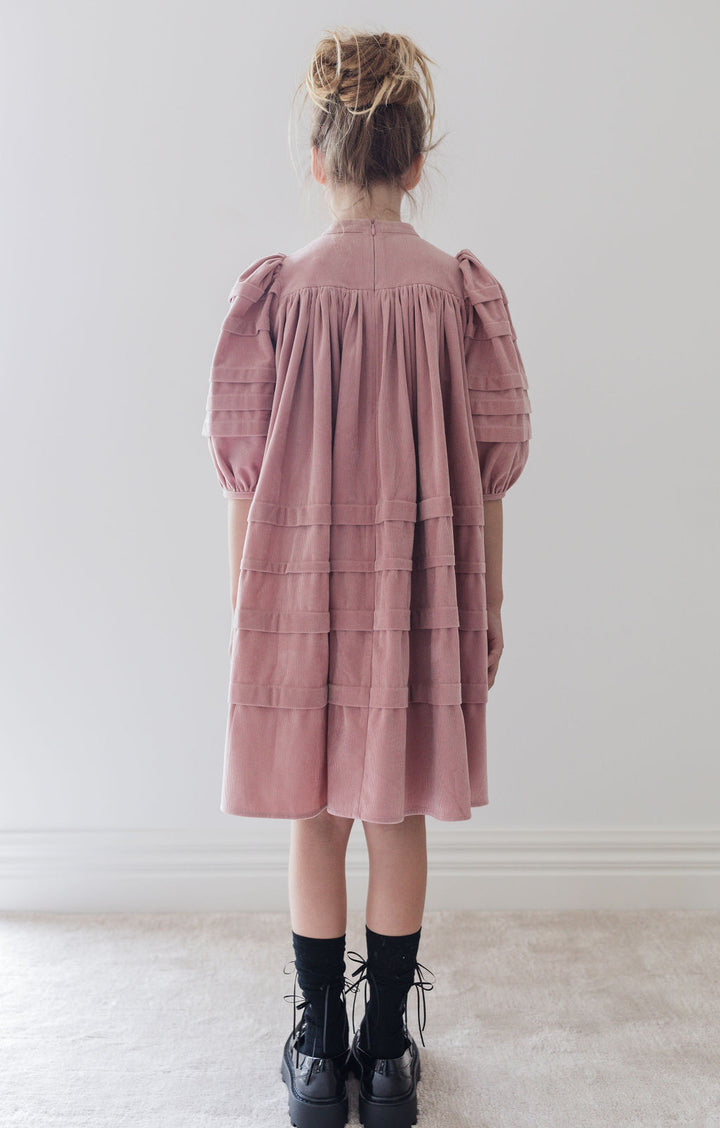 8199D-Cord Pleat Sleeve Dress-Dusty Lilac