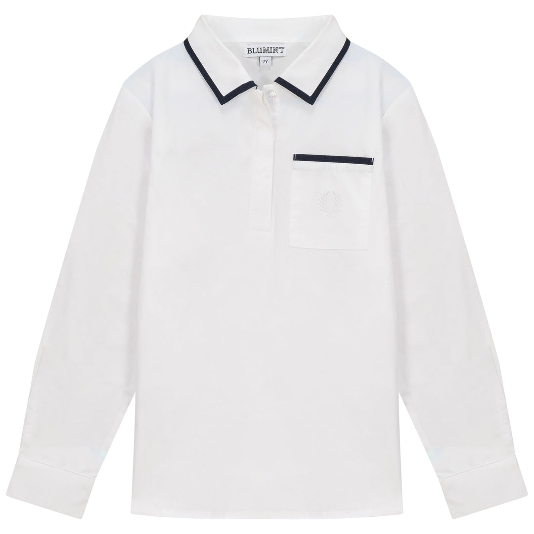 AURO-TRIMMED WHITE LS SHIRT-WHITE/CAPTAIN