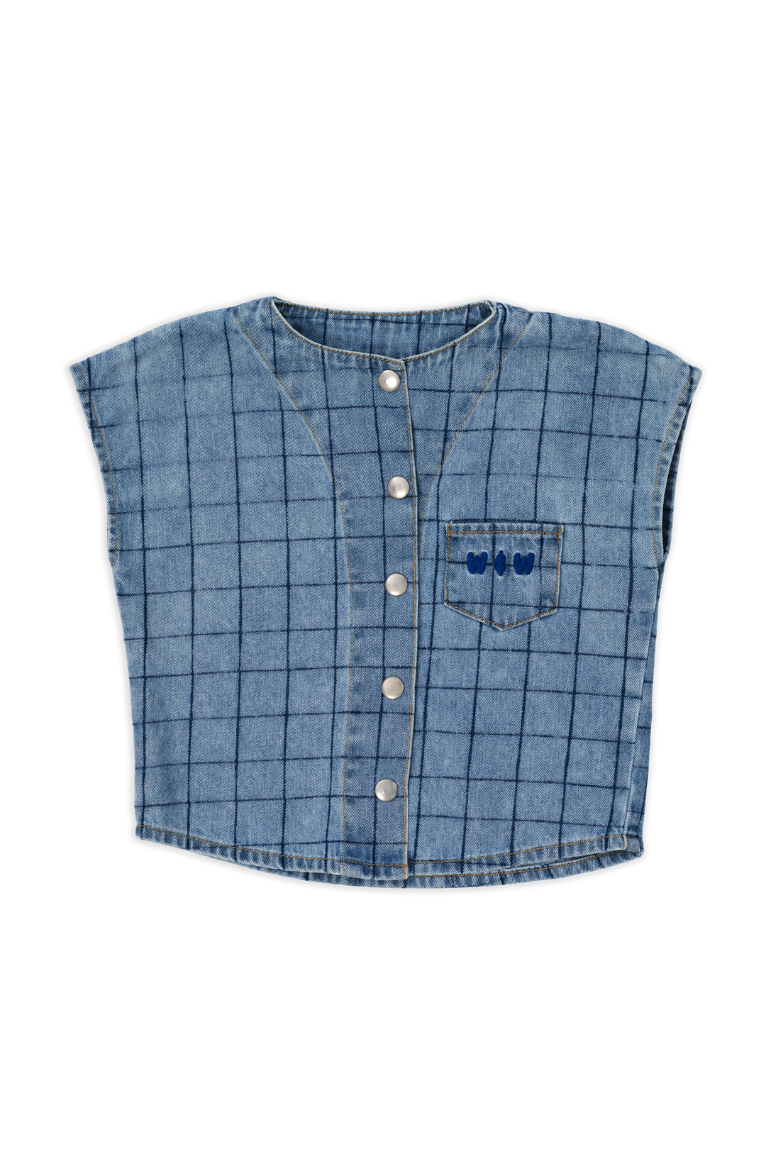 B25132-Denim Plaid Top-Washed Denim