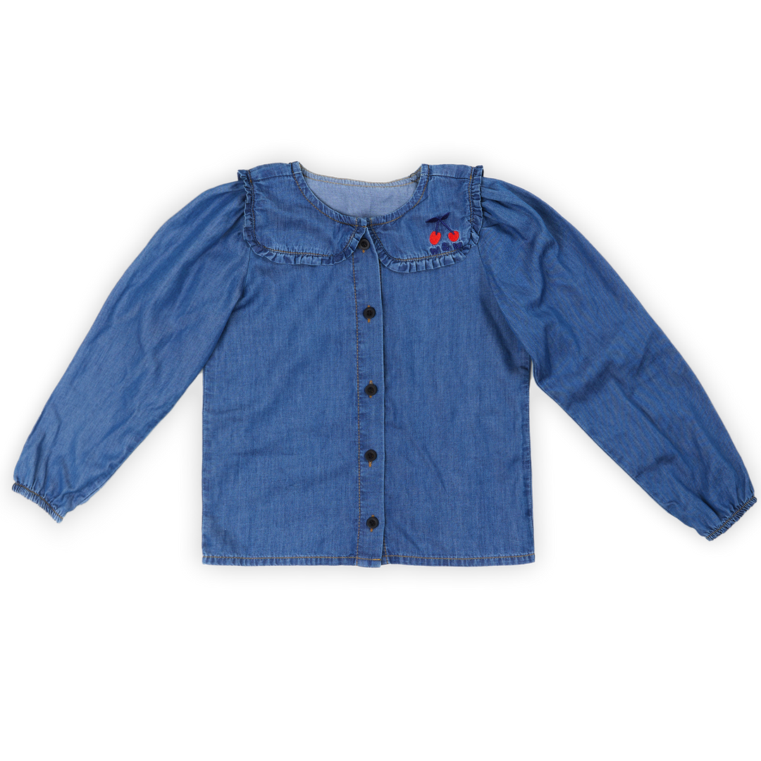 B25203-Ruffle Collar Blouse-washed denim