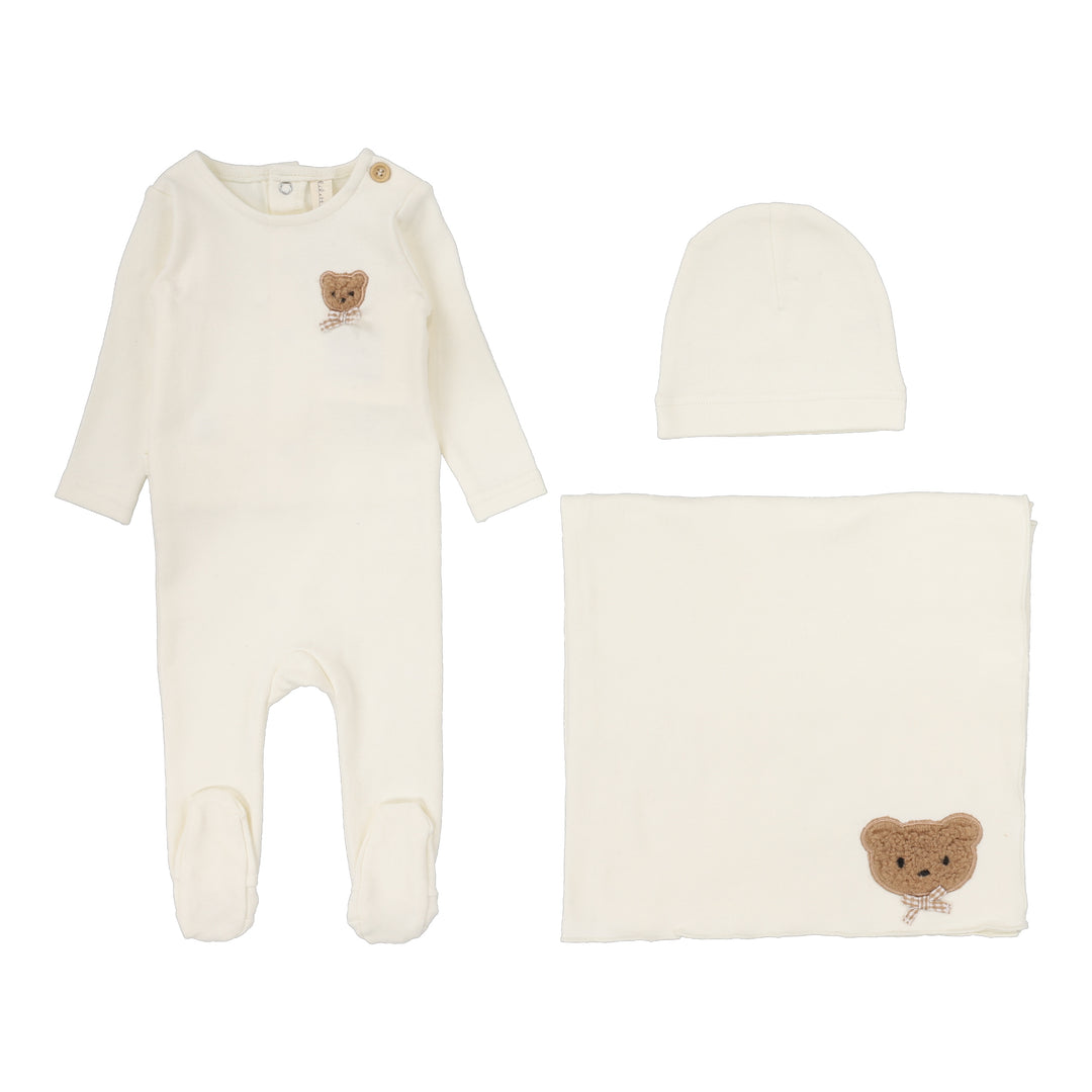 Bear Applique Layette Set-Cream