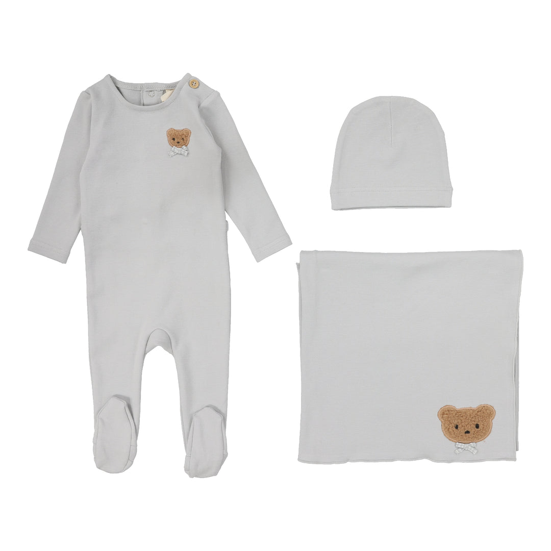 Bear Applique Layette Set-Pale Blue