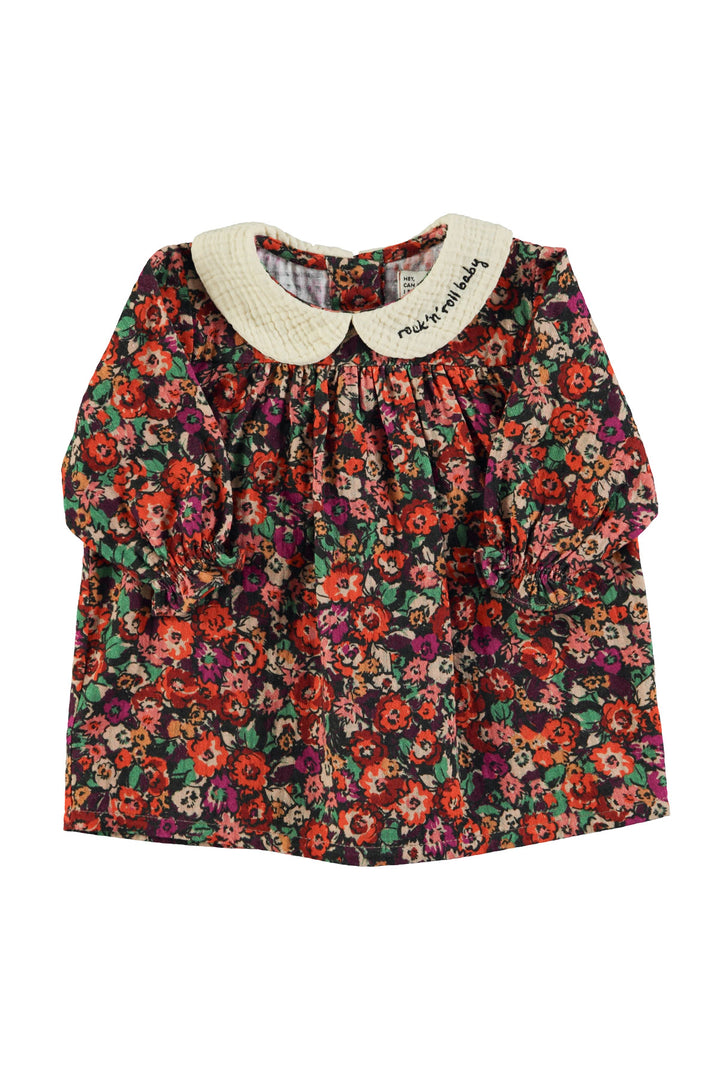 AW25.BB2507USA-Baby dress | Multicolor flowers-multicolor | textured cotton