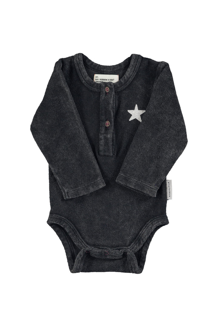 AW25.JRS2503A-Baby long sleeve body | Faded black w/ "rock & roll" print-faded black| terry cotton