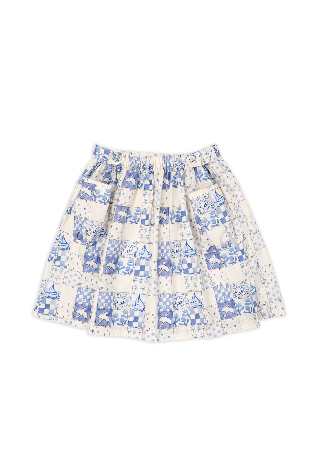 C25105L-Gathered Skirt-Vintage Blue Tiles