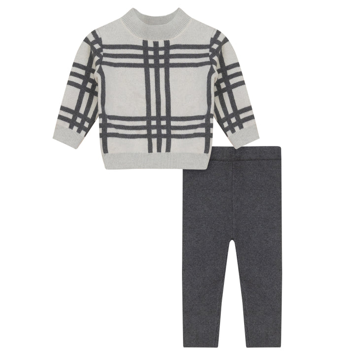 DAWSON-PLAID MOCK NECK SET-CREAM/CHARCOAL