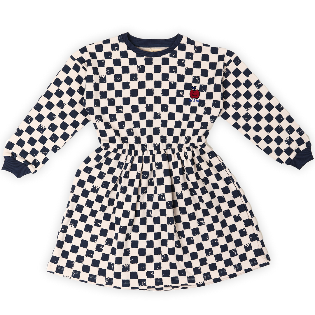 E25208-Checkerboard Sweat Dress-ecru check