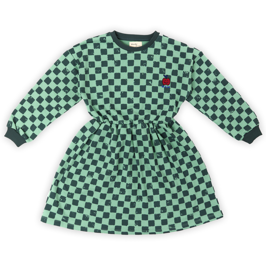 E25208-Checkerboard Sweat Dress-green tea check