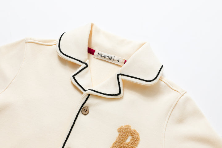 BUTTON DOWN PAJAMA WITH SHERPA "P"-STONE