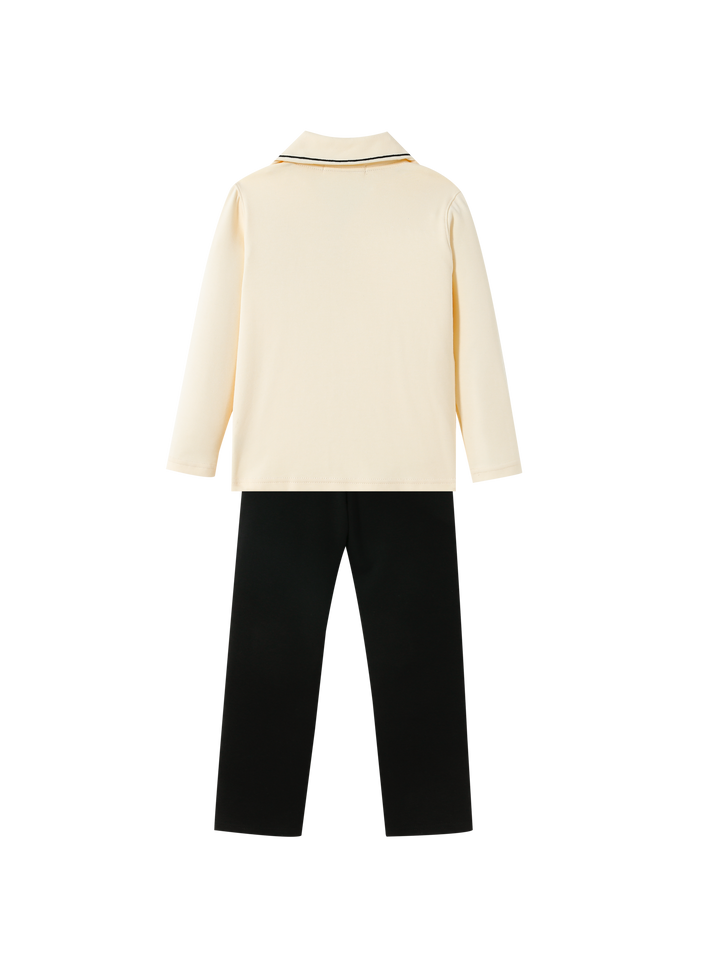 BUTTON DOWN PAJAMA WITH SHERPA "P"-STONE