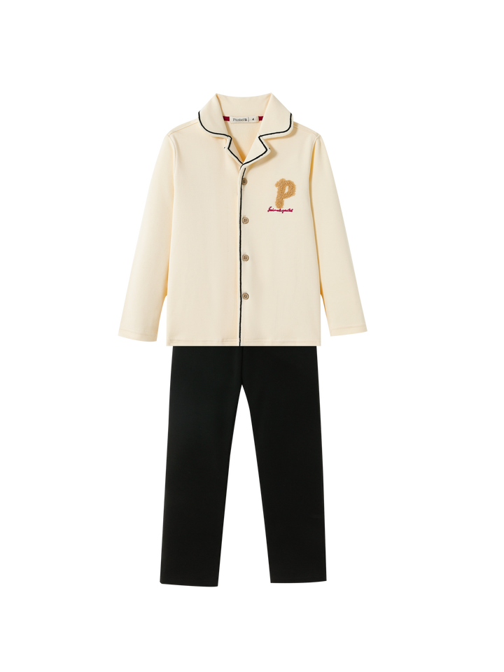 BUTTON DOWN PAJAMA WITH SHERPA "P"-STONE