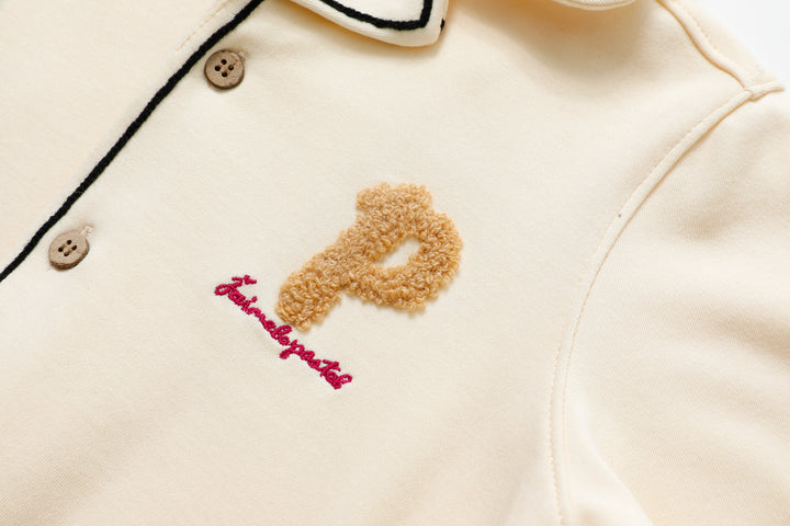 BUTTON DOWN PAJAMA WITH SHERPA "P"-STONE