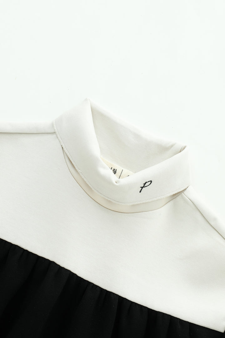 COLORBLOCK TURTLENECK MAXI DRESS-STONE/BLACK