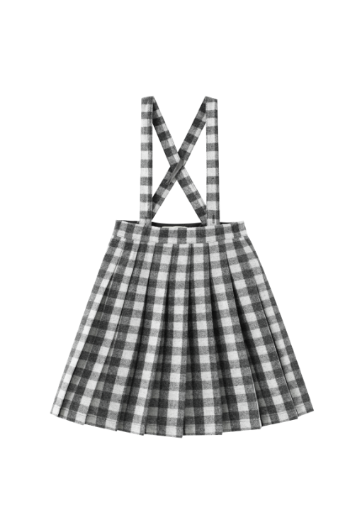CHECKERED PLEATED SUSPENDER SKIRT-GREY CHECKERED