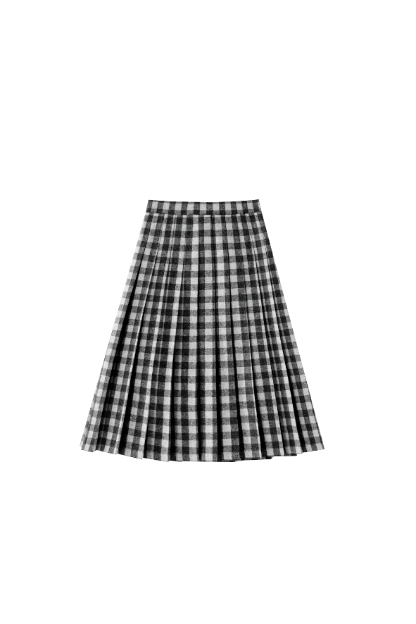 CHECKERED PLEATED SKIRT-GREY CHECKERED