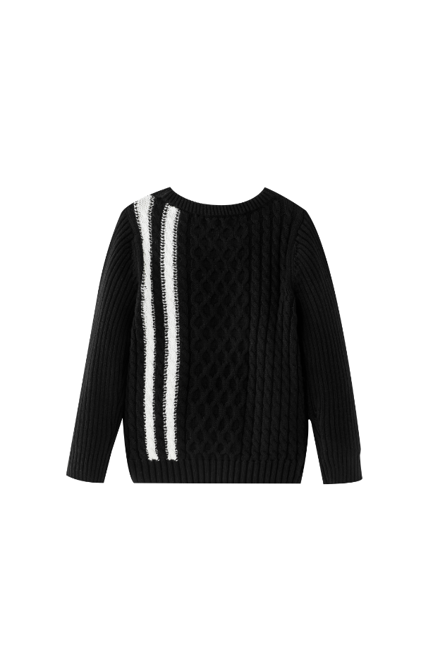 CABLE SWEATER WITH CONTRAST STRIPES-BLACK