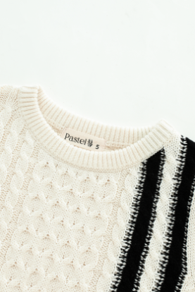 CABLE SWEATER WITH CONTRAST STRIPES-CREAM