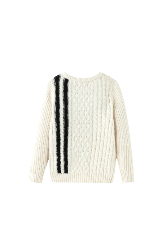 CABLE SWEATER WITH CONTRAST STRIPES-CREAM