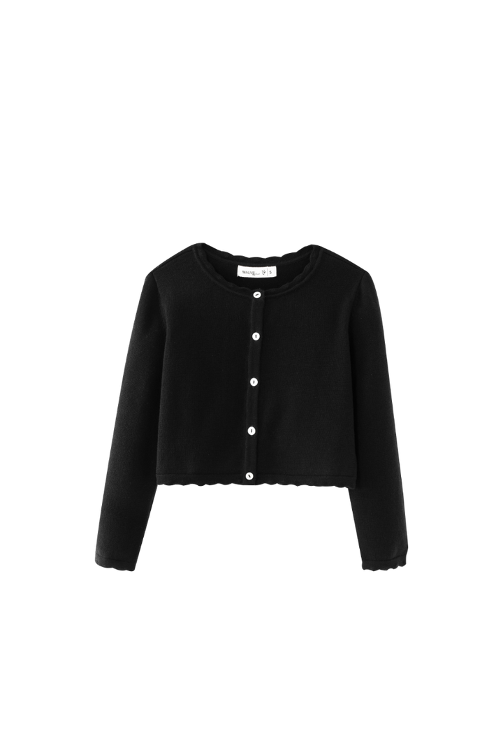 CARDIGAN WITH SCALLOPED EDGING-BLACK