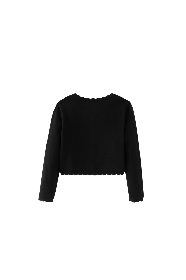 CARDIGAN WITH SCALLOPED EDGING-BLACK