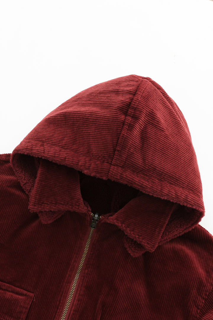 CORDUROY HOODED JACKET-RUST