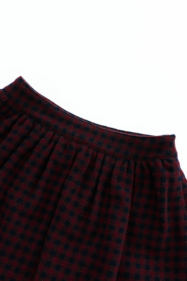 CHECKERED CIRCLE SKIRT-BURGUNDY CHECKERED