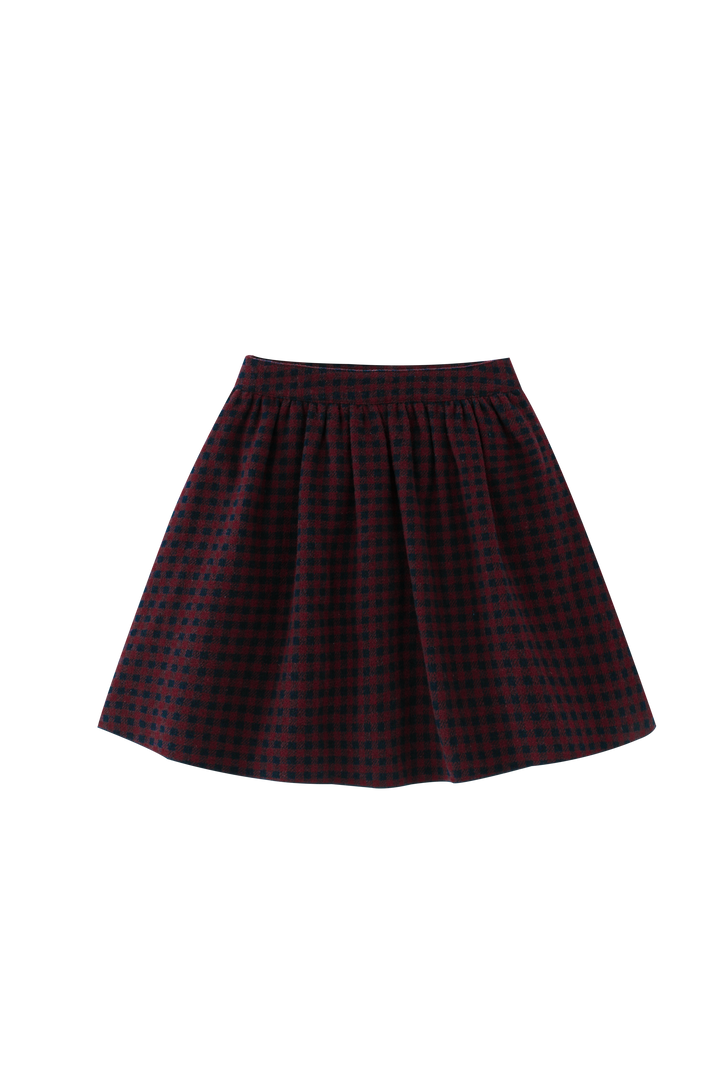 CHECKERED CIRCLE SKIRT-BURGUNDY CHECKERED