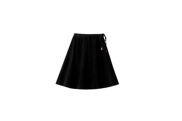 CORDUROY CIRCLE SKIRT WITH TIE-BLACK