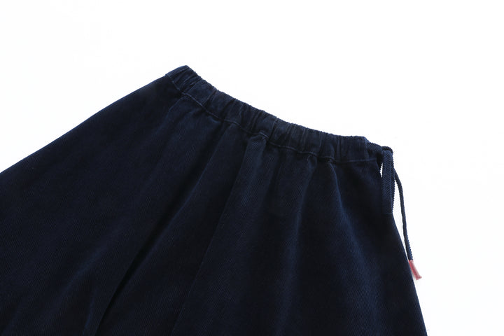 CORDUROY CIRCLE SKIRT WITH TIE-NAVY