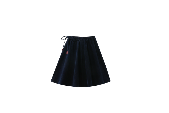 CORDUROY CIRCLE SKIRT WITH TIE-NAVY