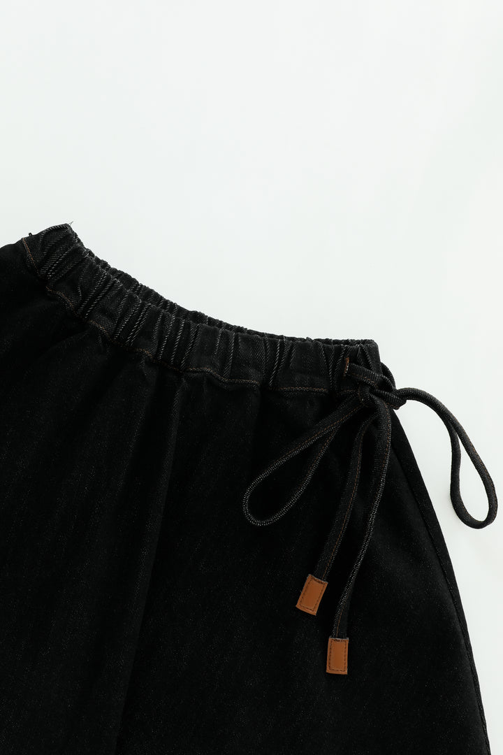 CIRCLE SKIRT WITH TIE-BLACK DENIM