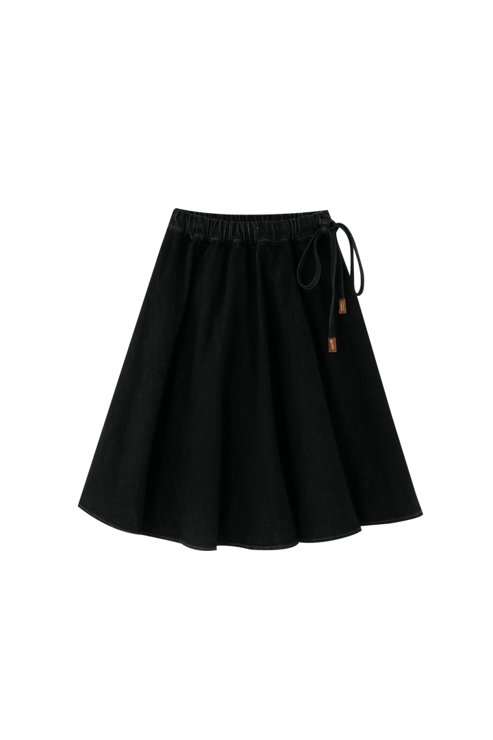 CIRCLE SKIRT WITH TIE-BLACK DENIM
