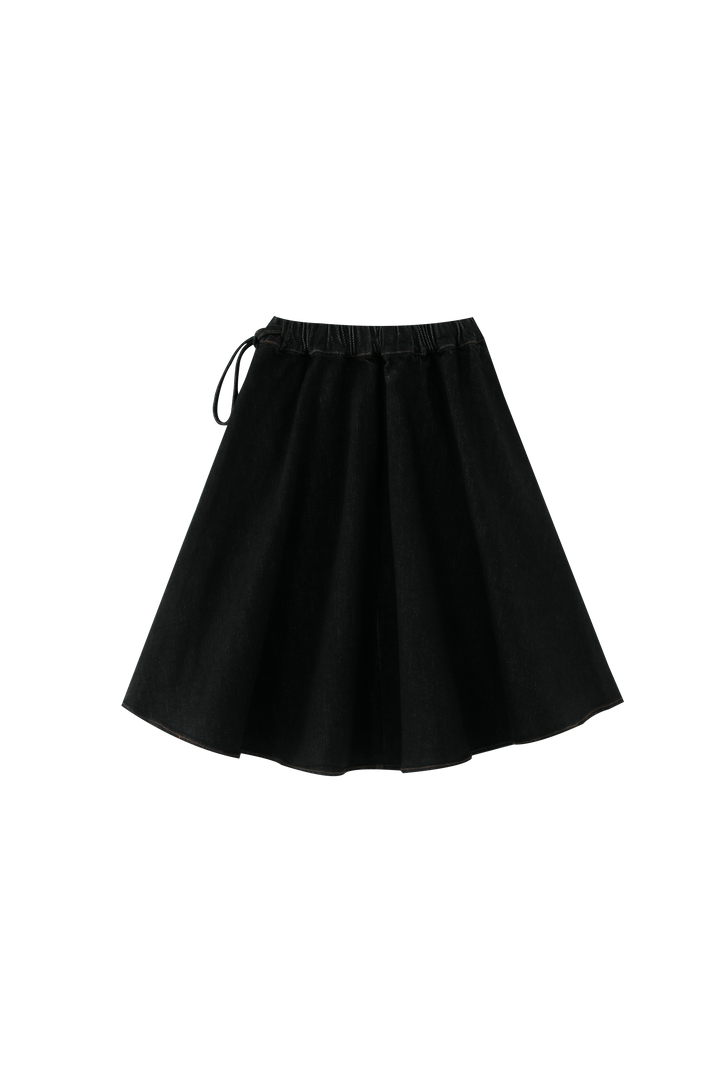 CIRCLE SKIRT WITH TIE-BLACK DENIM