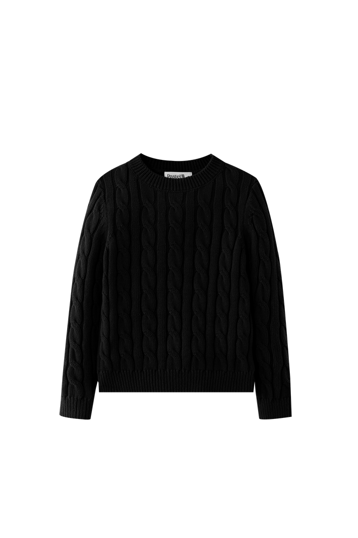 CABLE SWEATER-BLACK